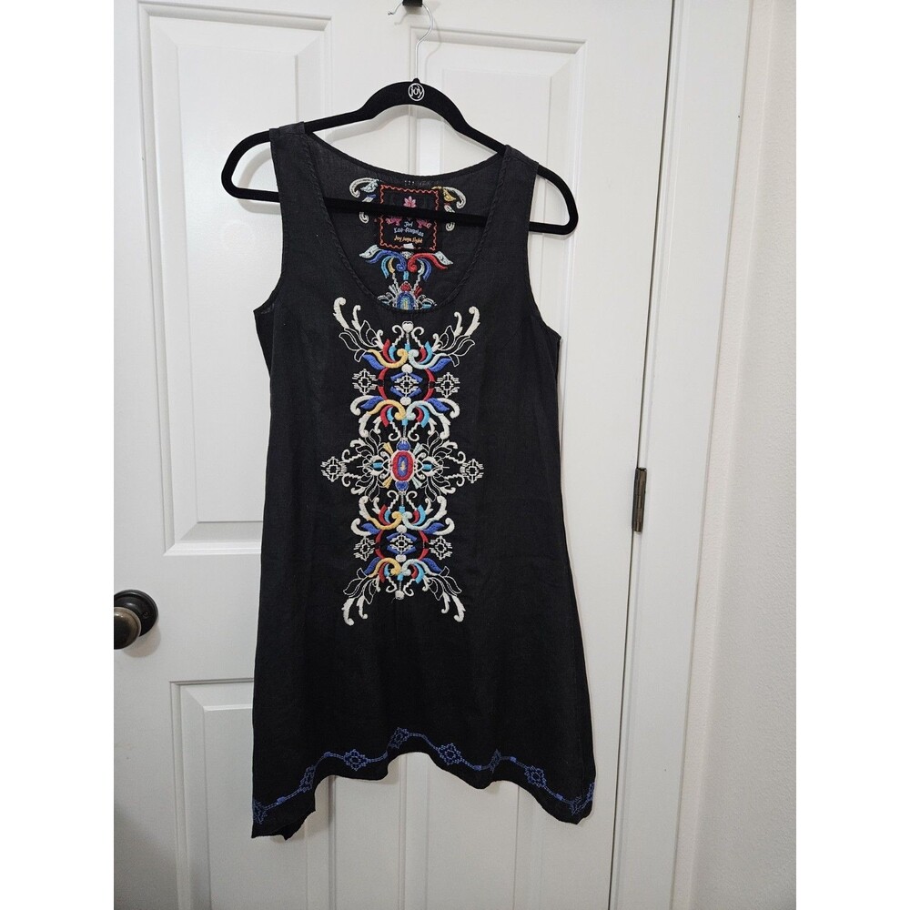 Johnny Was Black Boho Embroidered Sleeveless Dress Size S Boho Vacation Cruise